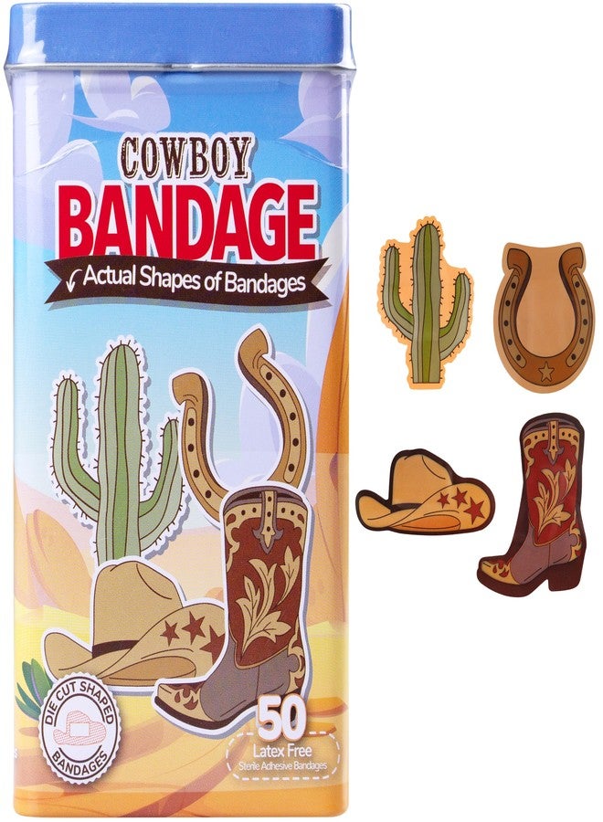 BioSwiss Bandages, Cowboy Shaped Self Adhesive Bandage Set, Latex Free, Sterile Wound Care, 50 Count - Image 1